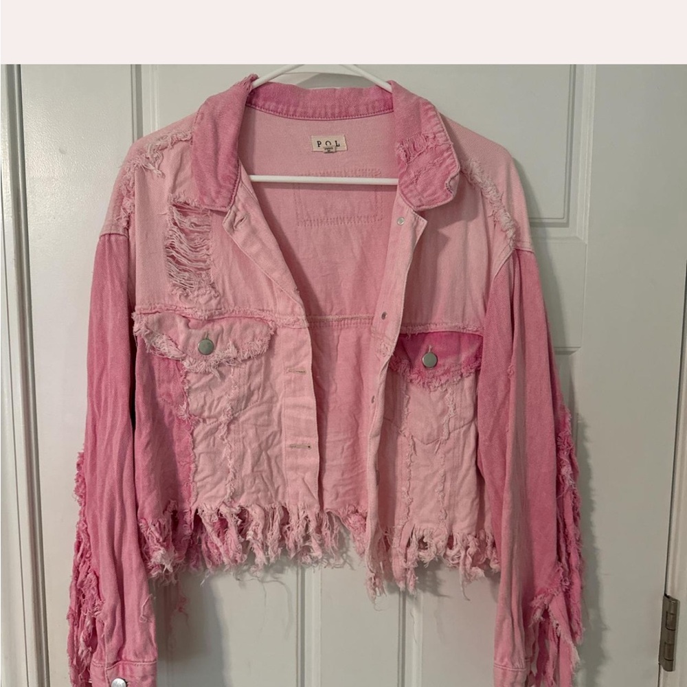 POL Pink Frayed Jean Jacket